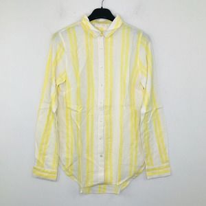 WE Living In Yellow Women's XS Shirt White Yellow Striped Button Up NWOT CQ4